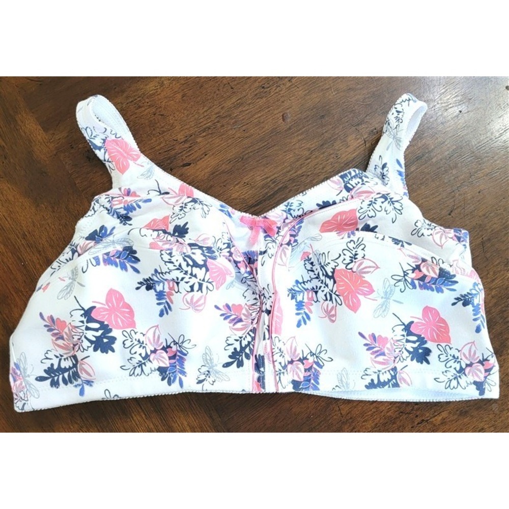 NEW Comfort Choice 42C Soft Cup Full Coverage Wire Free Pink Navy Fern Bra 98002
